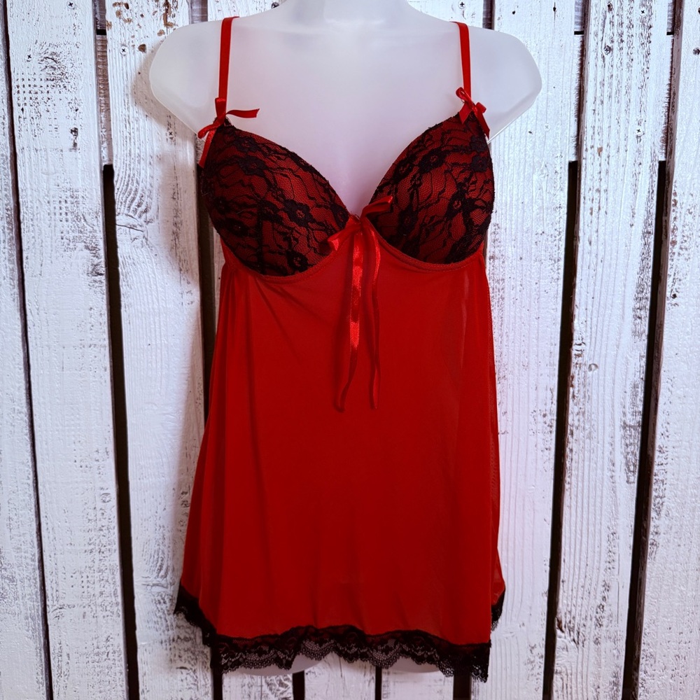 Elegant Red Lace Trim Babydoll